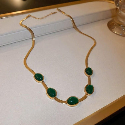 Emerald oval Necklace Set With Bracelet