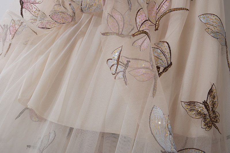 Rita Golden Silk High Waist Sequin Embroidery Mid Length Skirt