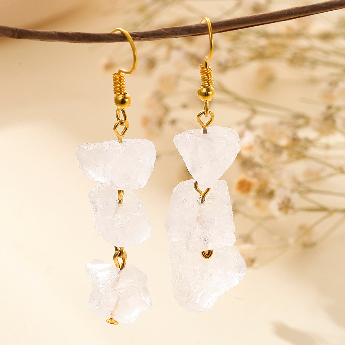 Irregular Raw Stones Crystal Long Earrings