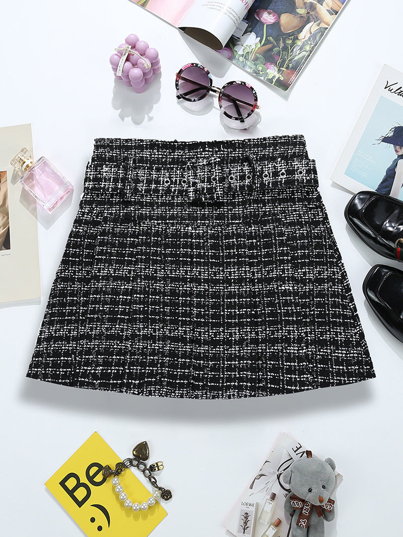 Tweed Bright Silk Plaid Skirt