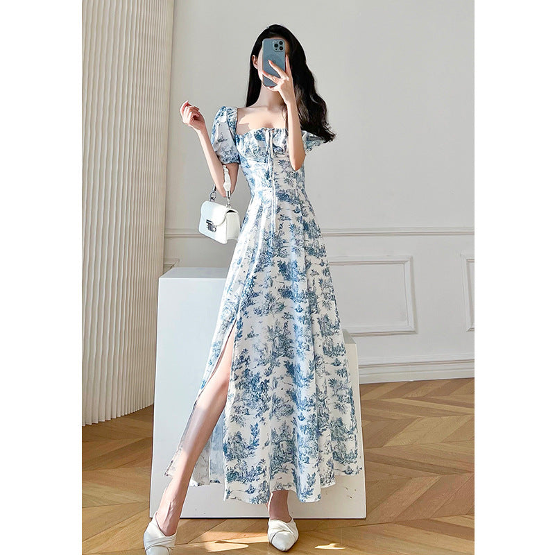 Althea Floral Square Collar Puff Sleeve Dress