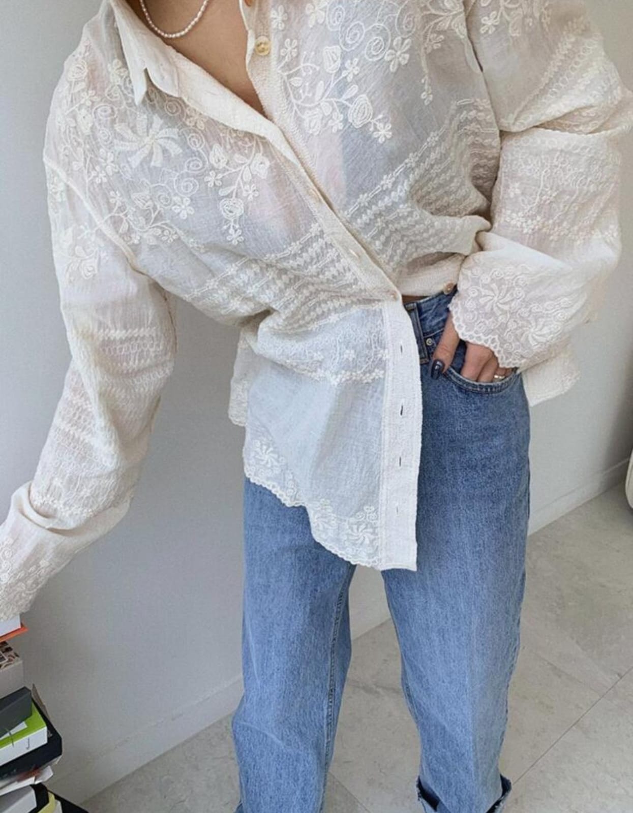 Hayat White embroidered Luxury Shirt