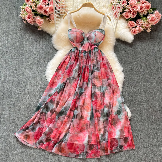 Marigold Floral Chiffon padded Dress