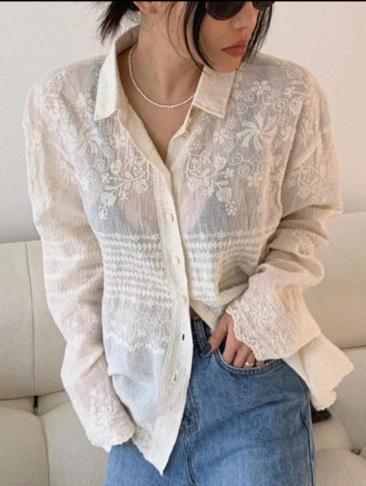 Hayat White embroidered Luxury Shirt