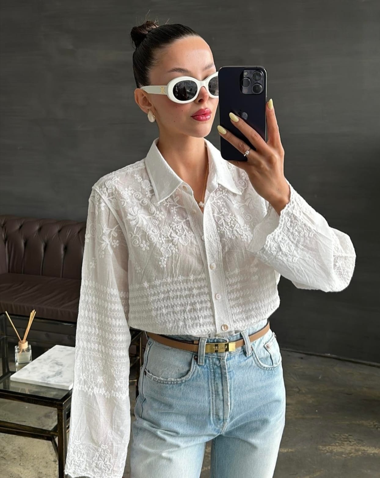 Hayat White embroidered Luxury Shirt