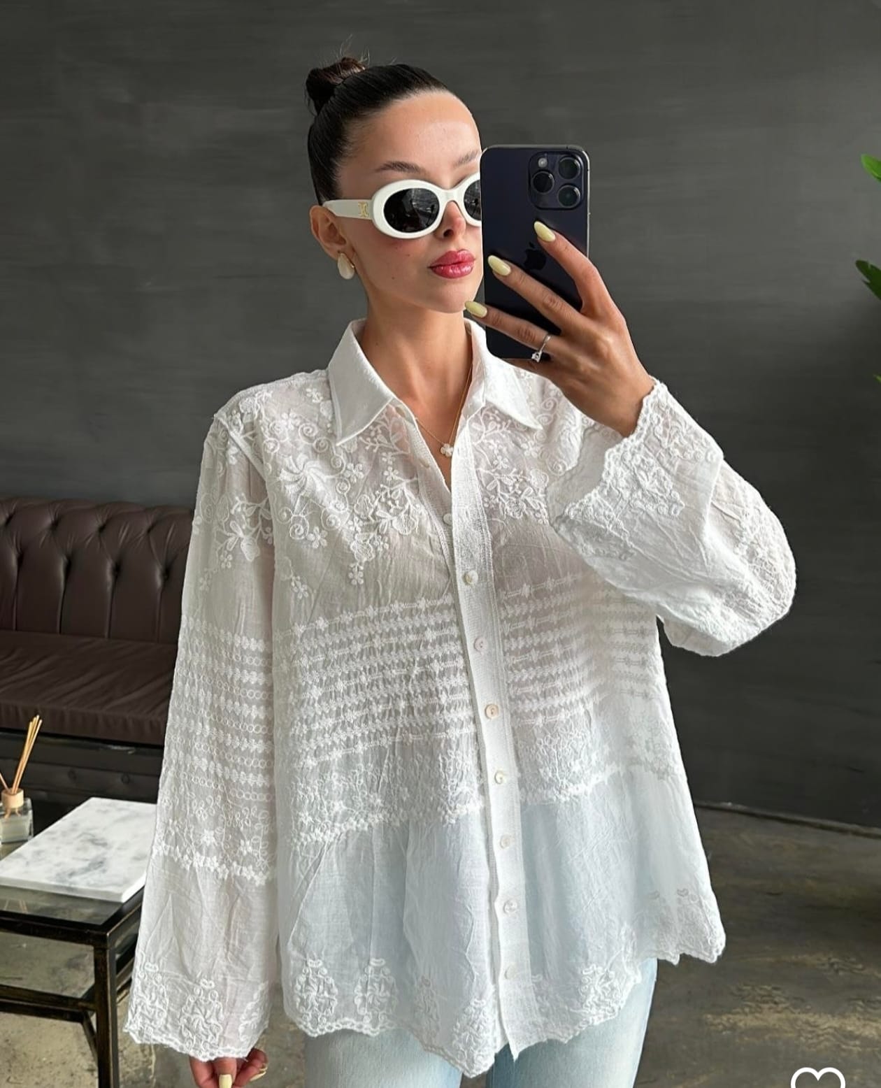 Hayat White embroidered Luxury Shirt