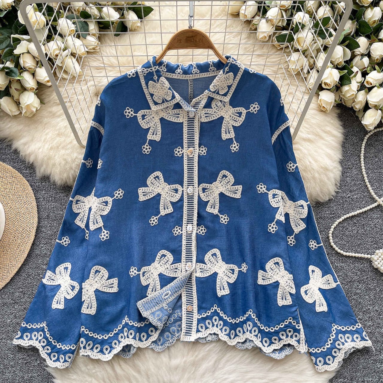 Bow Luxury Embroidery Shirt