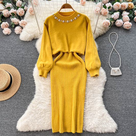 Renata Short Knitted Shirt V Neck Halter Dress Two Piece Set