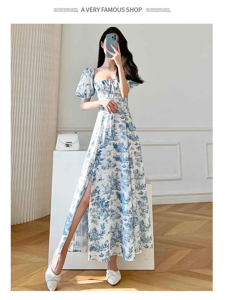 Althea Floral Square Collar Puff Sleeve Dress