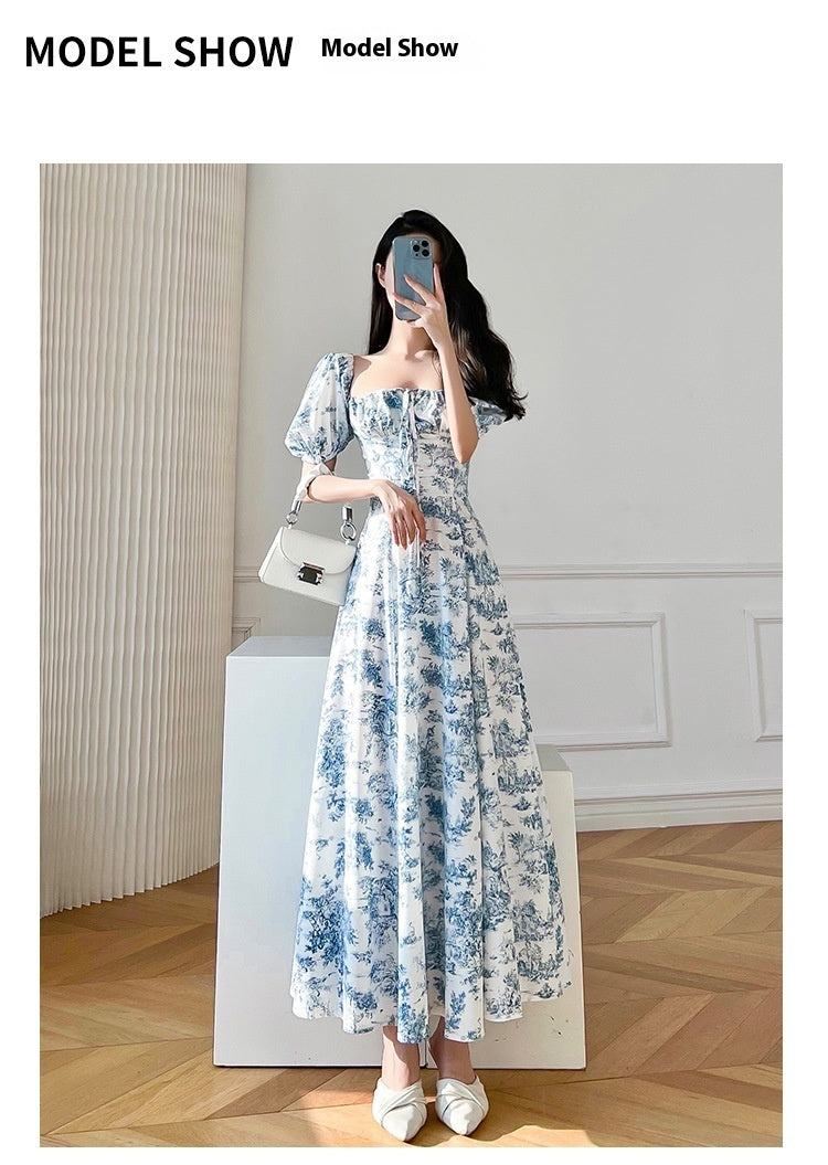 Althea Floral Square Collar Puff Sleeve Dress