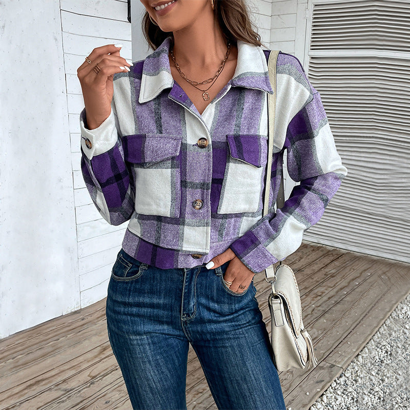 Plaid Lapel Cropped Jacket