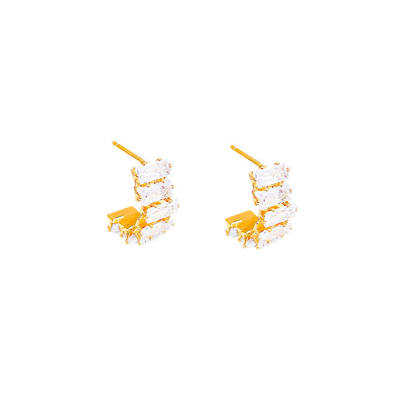 Zircon Curved Stud Earrings