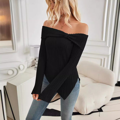 Soal Knit Ribbed Bow Tie One Shoulder Sweater