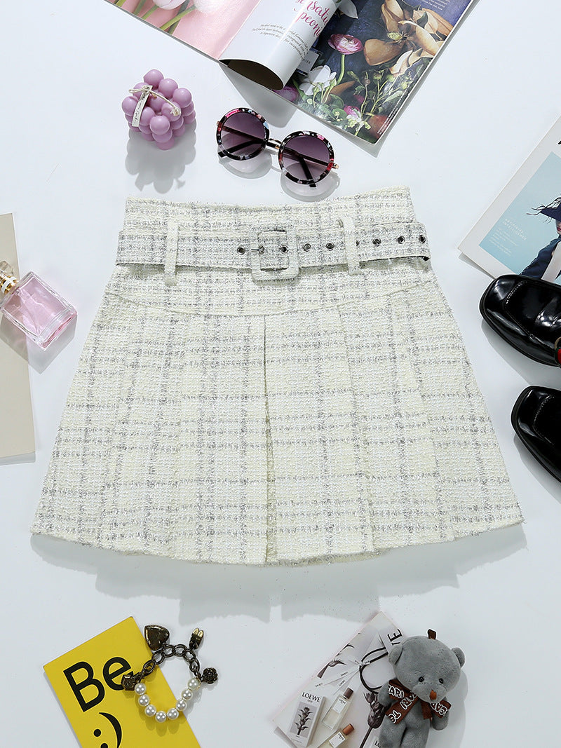 Tweed Bright Silk Plaid Skirt