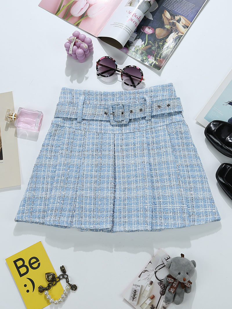 Tweed Bright Silk Plaid Skirt