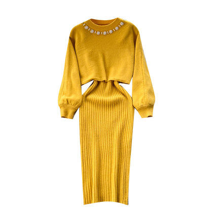 Renata Short Knitted Shirt V Neck Halter Dress Two Piece Set