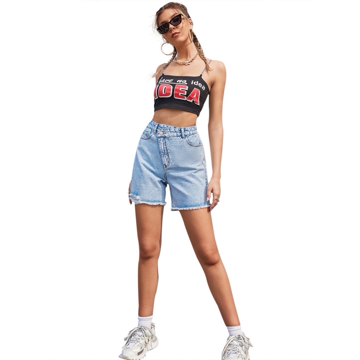 High Waist Raw Edge Denim Shorts