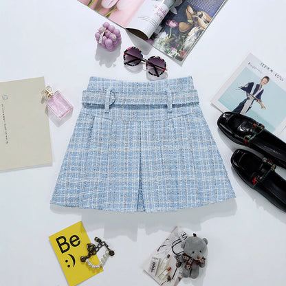 Tweed Bright Silk Plaid Skirt