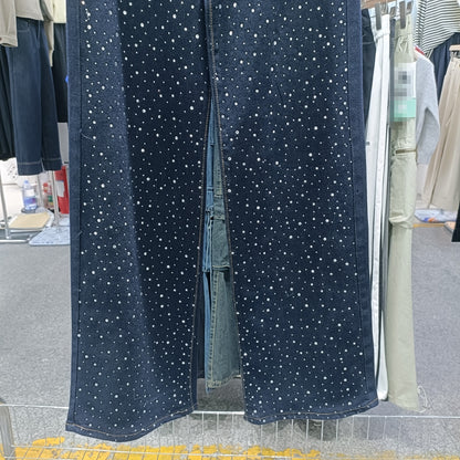 Korean Dark Blue Rhine Stone Jeans