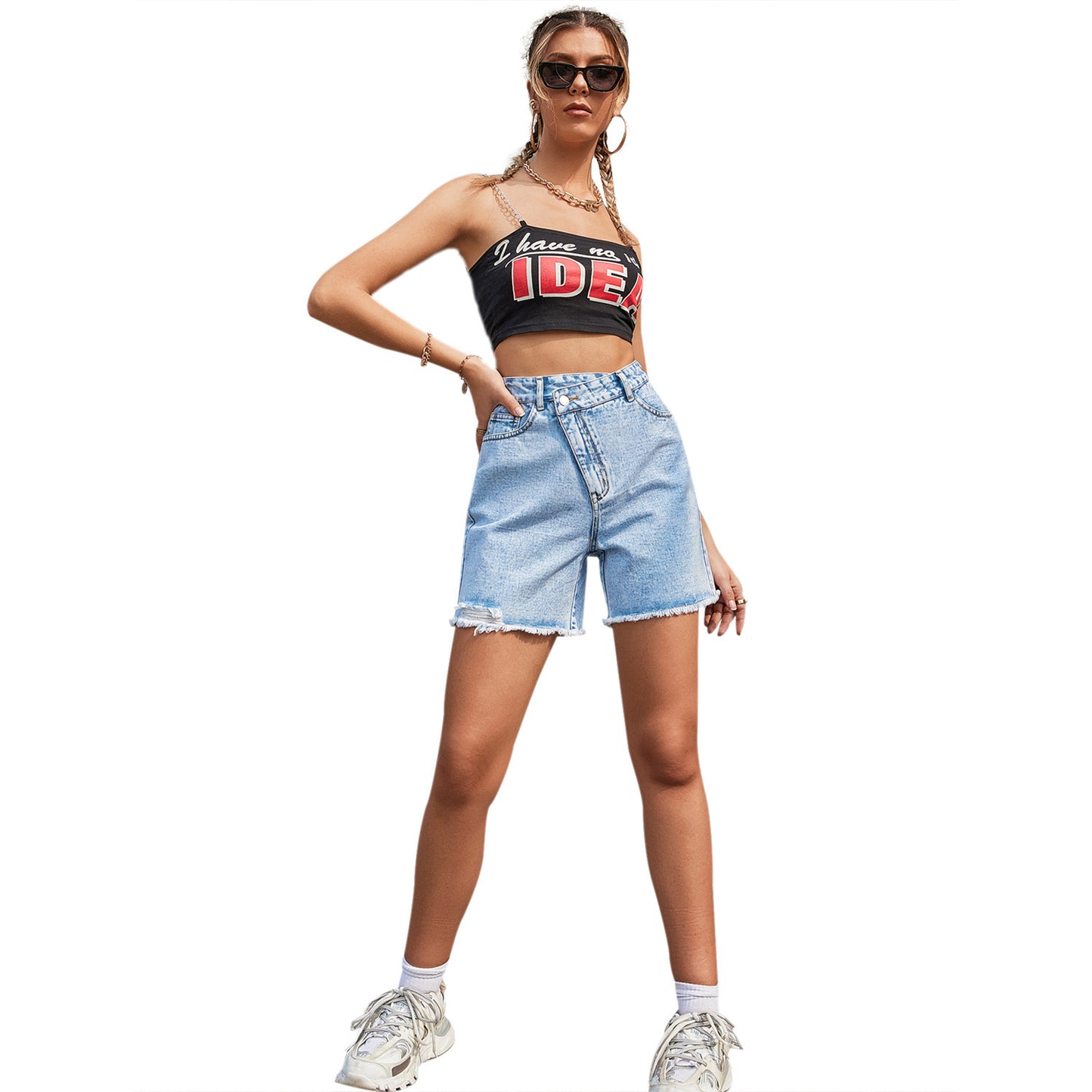 High Waist Raw Edge Denim Shorts