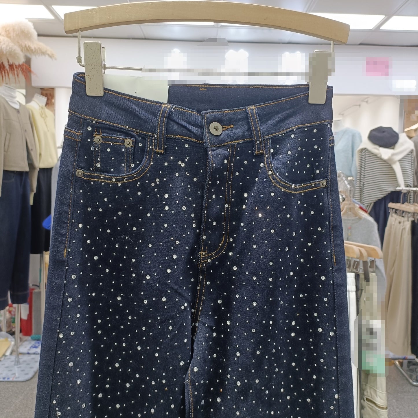 Korean Dark Blue Rhine Stone Jeans